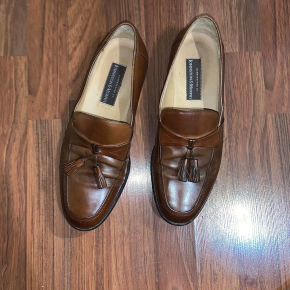 JOHNSTON & MURPHY CROWN TASSEL LOAFERS MENS 11M BROWN LEATHER SHOES - Picture 2 of 4
